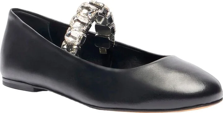Black Ballet Shoes With Crystal Embellishments In Leather Woman - Image 2