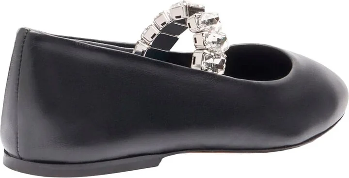 Black Ballet Shoes With Crystal Embellishments In Leather Woman - Image 3