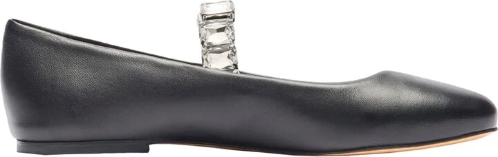 Black Ballet Shoes With Crystal Embellishments In Leather Woman