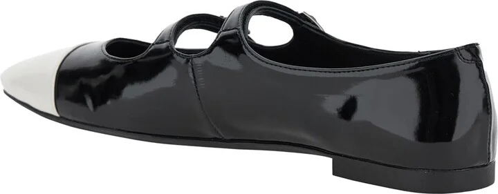 Black Ballet Shoes With Double Buckle And Stacked Heel In Patent Leather Woman - Image 3