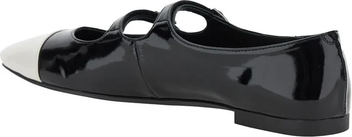 Black Ballet Shoes With Double Buckle And Stacked Heel In Patent Leather Woman - Image 3