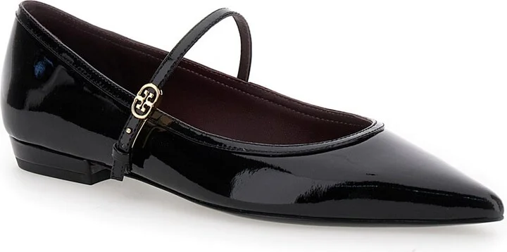 Black Ballet Shoes With Pointed Toe And Double T Motif In Patent Leather Woman - Image 2
