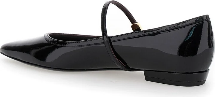 Black Ballet Shoes With Pointed Toe And Double T Motif In Patent Leather Woman - Image 3