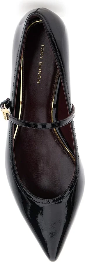Black Ballet Shoes With Pointed Toe And Double T Motif In Patent Leather Woman - Image 4