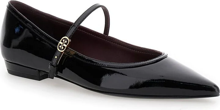 Black Ballet Shoes With Pointed Toe And Double T Motif In Patent Leather Woman - Image 2