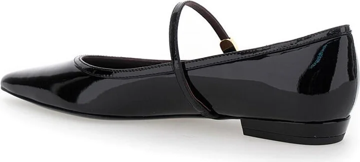 Black Ballet Shoes With Pointed Toe And Double T Motif In Patent Leather Woman - Image 3