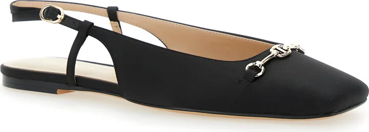 Black Ballet Shoes With Square Toe And Logo Plaque On The Front In Tech Fabric Woman - Image 2
