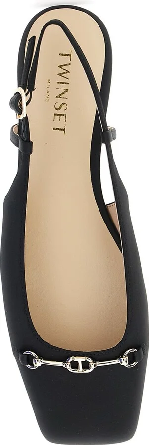 Black Ballet Shoes With Square Toe And Logo Plaque On The Front In Tech Fabric Woman - Image 4