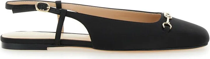 Black Ballet Shoes With Square Toe And Logo Plaque On The Front In Tech Fabric Woman