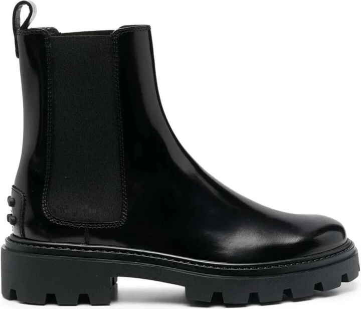 Black 'beatles' Bootie With Stretch Inserts And Rubber Detail In Leather Woman