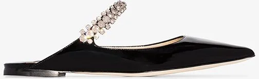 Black Bing Crystal-Embellished Leather Mules