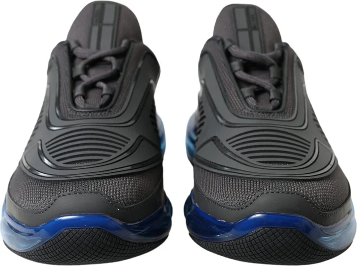 Black Blue Rubber Knit Slip On Low Top Sneakers Men's Shoes - Image 2