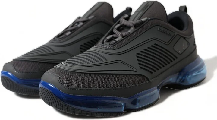 Black Blue Rubber Knit Slip On Low Top Sneakers Men's Shoes - Image 3
