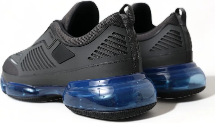 Black Blue Rubber Knit Slip On Low Top Sneakers Men's Shoes - Image 4