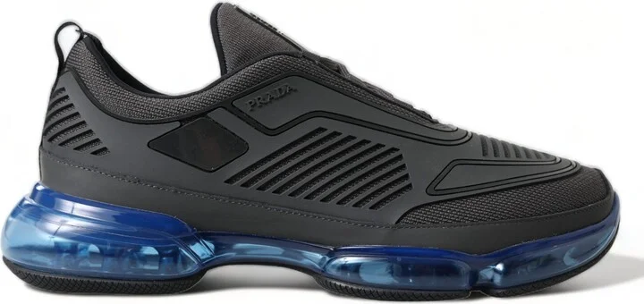 Black Blue Rubber Knit Slip On Low Top Sneakers Men's Shoes