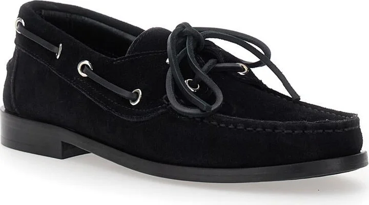 Black Boat Shoes With Side Laces In Suede Woman - Image 2