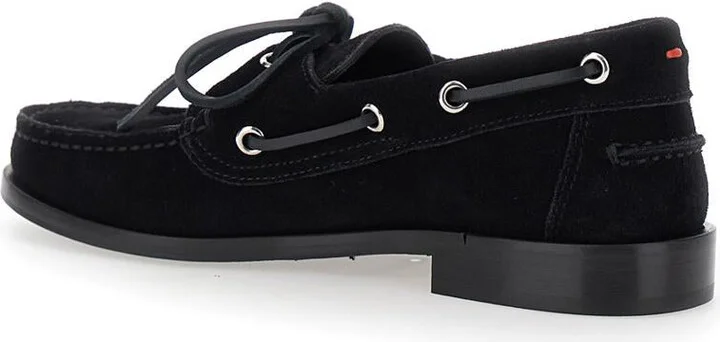 Black Boat Shoes With Side Laces In Suede Woman - Image 3