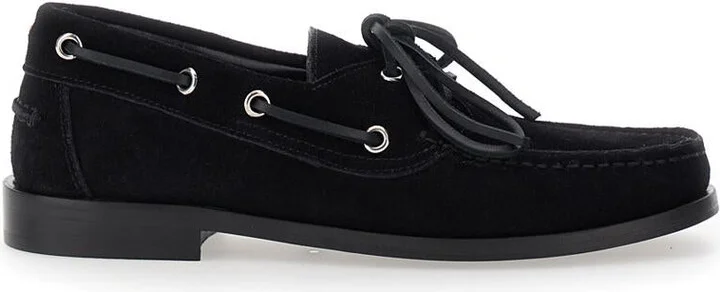 Black Boat Shoes With Side Laces In Suede Woman