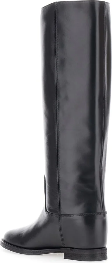 Black Boots With Cut-out Detail On The Side And Logo Plaque In Leather Woman - Image 3