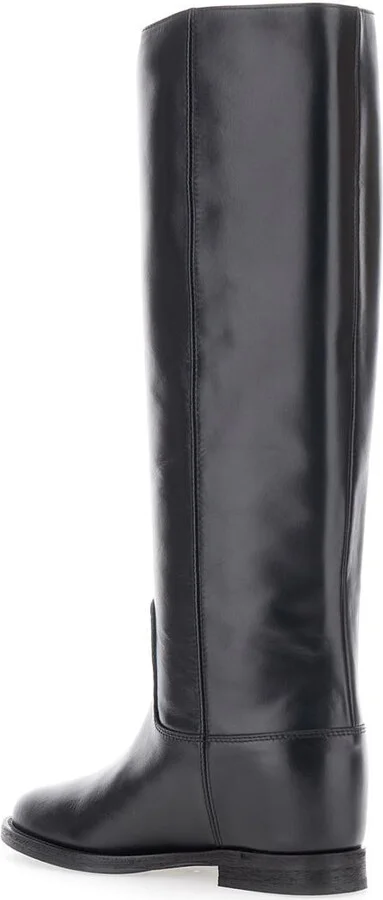 Black Boots With Cut-Out Detail On The Side And Logo Plaque In Leather Woman - Image 3