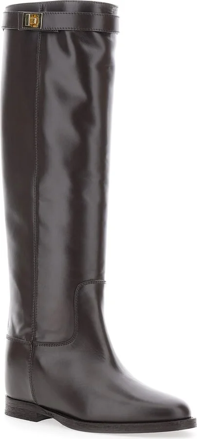 Black Boots With Padlock Detail And Low Block Heel In Leather Woman - Image 2
