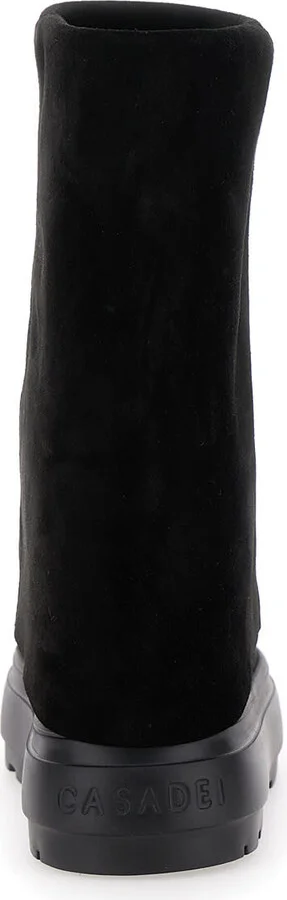 Black Boots With Turn-up With Platform In Suede Woman - Image 4