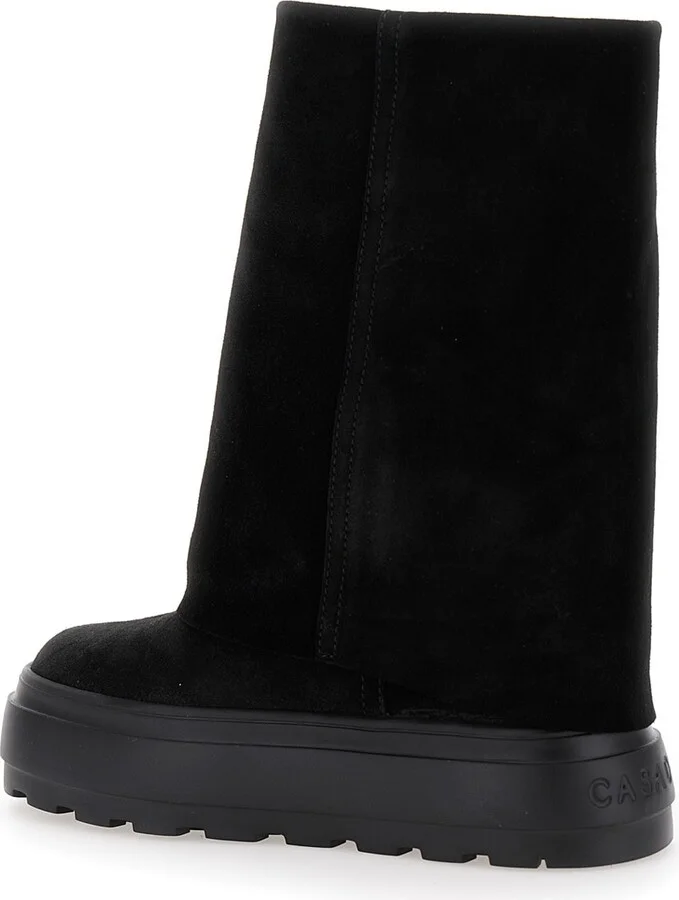Black Boots With Turn-up With Platform In Suede Woman - Image 3