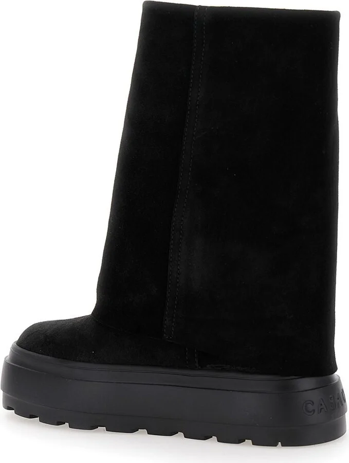 Black Boots With Turn-Up With Platform In Suede Woman - Image 3