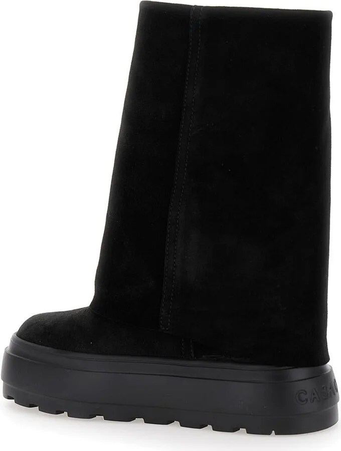 Black Boots With Turn-Up With Platform In Suede Woman - Image 3