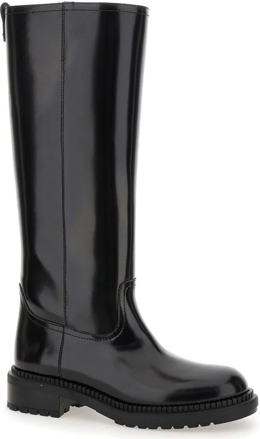 Black Boots With Wide Heel And Zip Closure In Leather Woman - Image 2