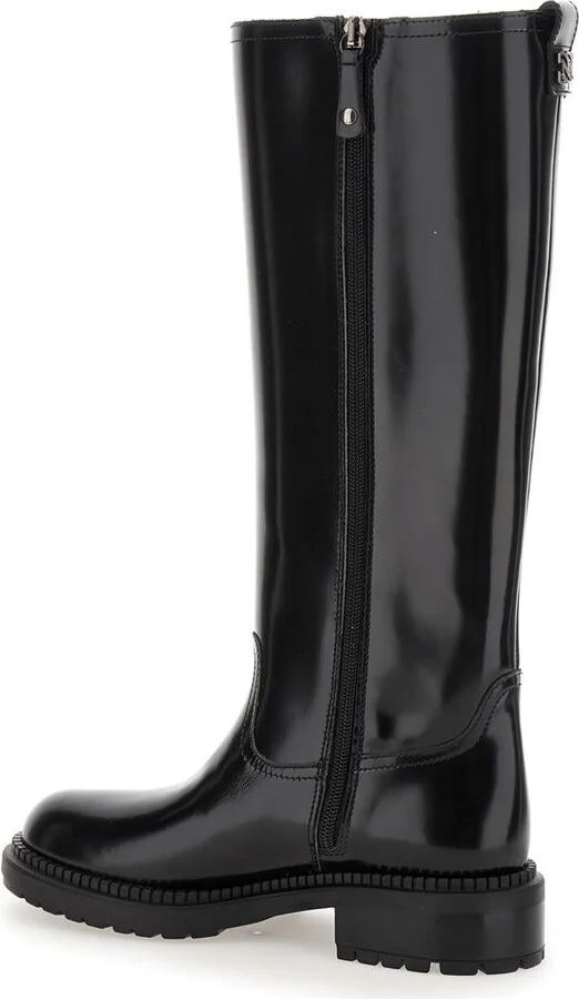 Black Boots With Wide Heel And Zip Closure In Leather Woman - Image 3