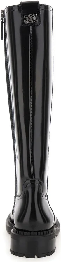 Black Boots With Wide Heel And Zip Closure In Leather Woman - Image 4
