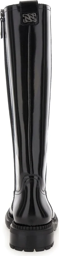 Black Boots With Wide Heel And Zip Closure In Leather Woman - Image 4