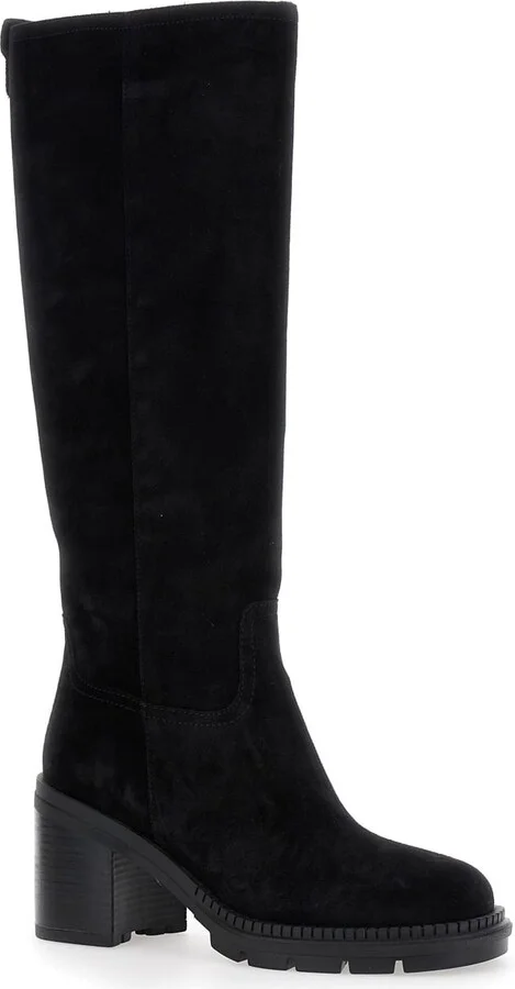 Black Boots With Zip Closure On The Side And Logo Embroidery On The Rear In Suede Woman - Image 2