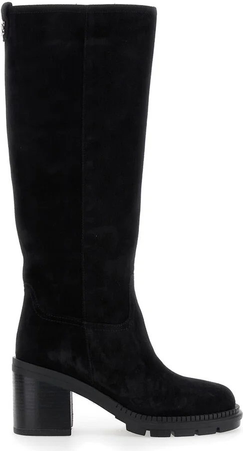 Black Boots With Zip Closure On The Side And Logo Embroidery On The Rear In Suede Woman