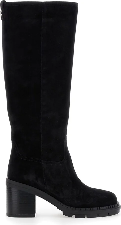 Black Boots With Zip Closure On The Side And Logo Embroidery On The Rear In Suede Woman