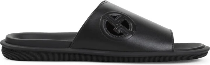 Black Bovine Leather Slide Sandals