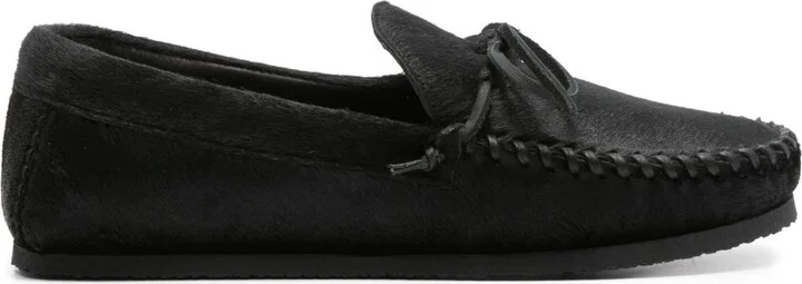 Black Bow-Embellished Hair Loafers
