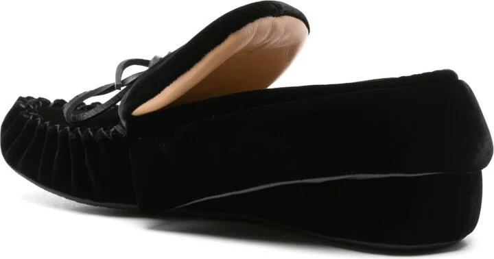Black Bow-Embellished Velvet Moccasins - Image 3