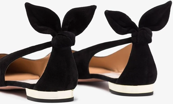 Black Bow Tie Suede Ballet Pumps - Image 2