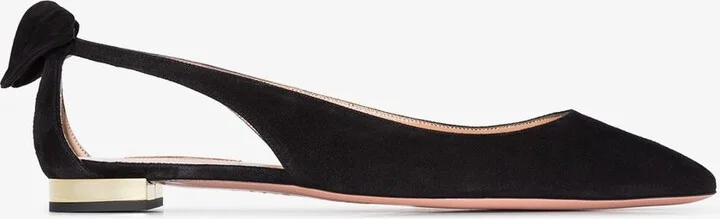 Black Bow Tie Suede Ballet Pumps