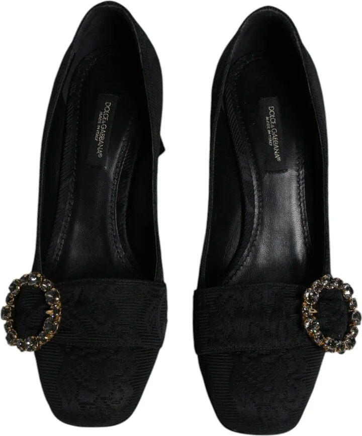 Black Brocade Crystals Heels Pumps Women's Shoes - Image 3
