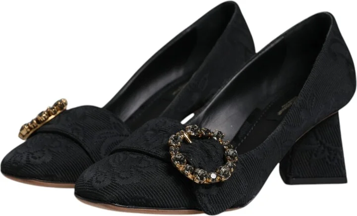 Black Brocade Crystals Heels Pumps Women's Shoes - Image 4