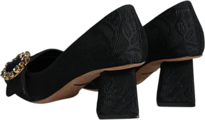 Black Brocade Crystals Heels Pumps Women's Shoes - Image 5