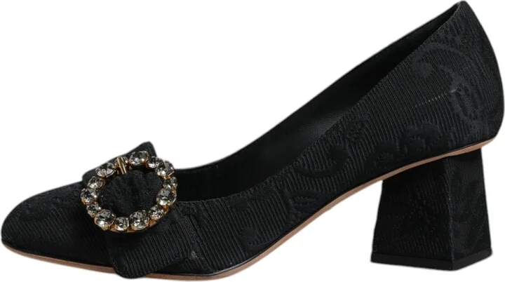 Black Brocade Crystals Heels Pumps Women's Shoes - Image 6
