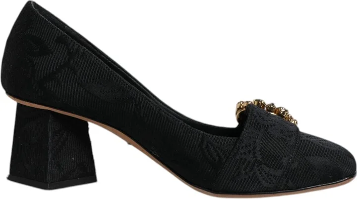 Black Brocade Crystals Heels Pumps Women's Shoes