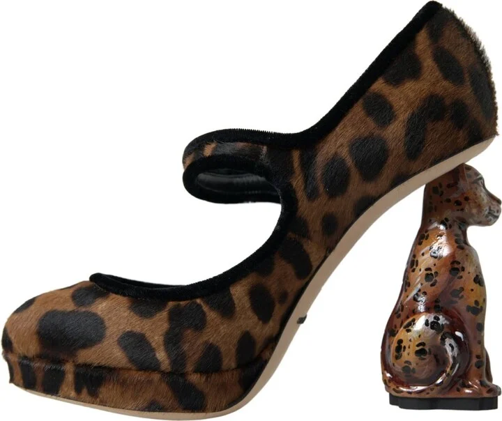 Black Brown Calf Leopard Heel Mary Jane Pump Women's Shoes - Image 3