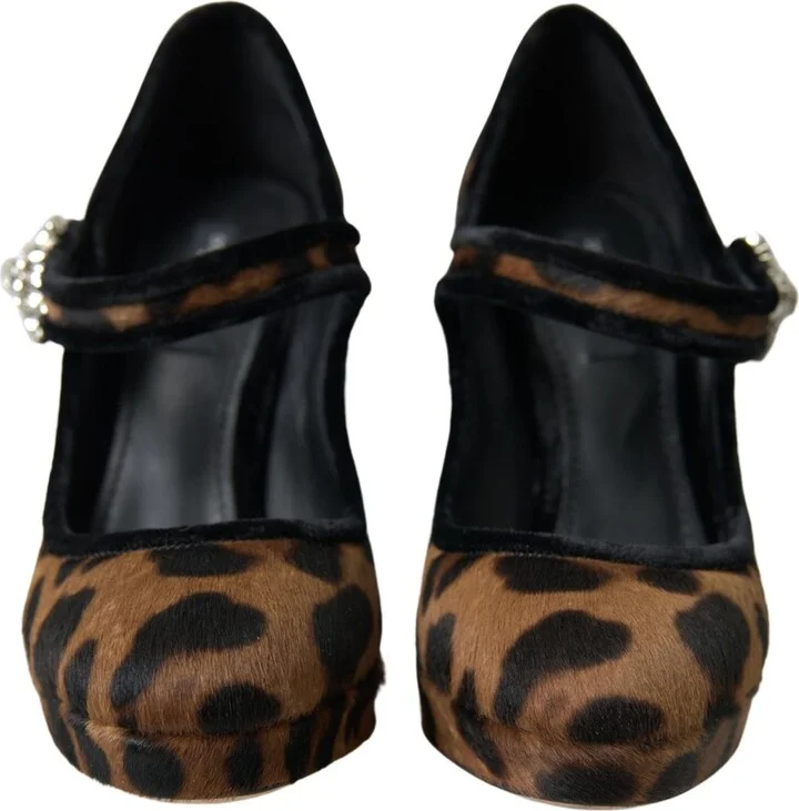 Black Brown Calf Leopard Heel Mary Jane Pump Women's Shoes - Image 6