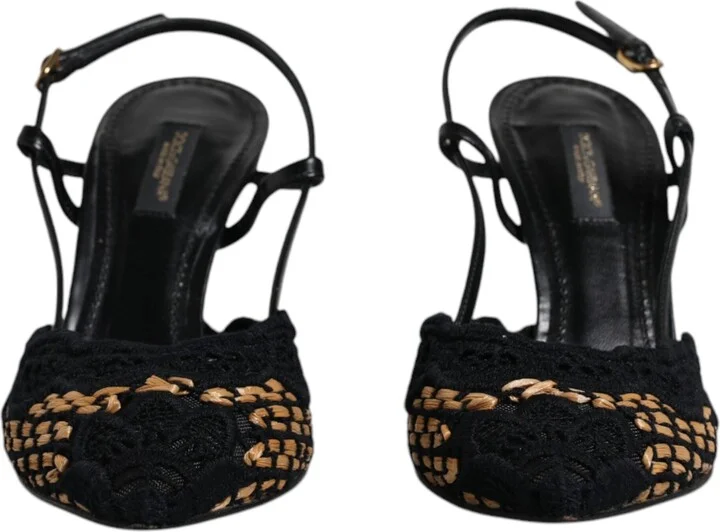 Black Brown Lace High Heels Slingback Women's Shoes (Pre-Owned) - Image 2