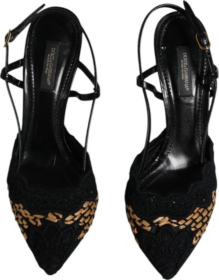 Black Brown Lace High Heels Slingback Women's Shoes (Pre-Owned) - Image 3
